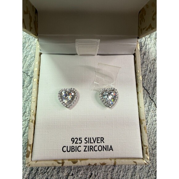 NEW IN BOX Rachel Zoe 925 Sterling Zubic Zirconia Heart Shaped Earrings - Picture 2 of 6